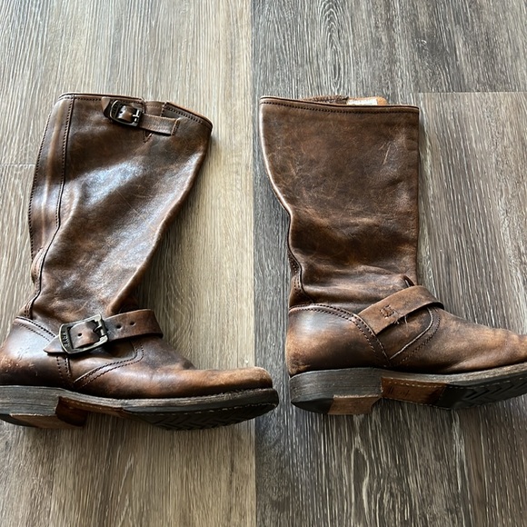 Frye Veronica Slouch Mid-Calf Brown Leather Riding Boots - Picture 2 of 4